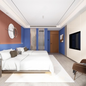 现代酒店客房标间3D模型下载